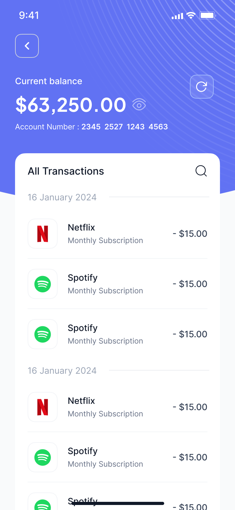 Transactions history with international subscriptions